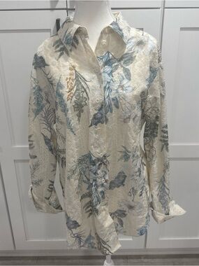NWT Adiva Cream Floral Eyelet Button-Up Blouse cottagecore embroidered L
